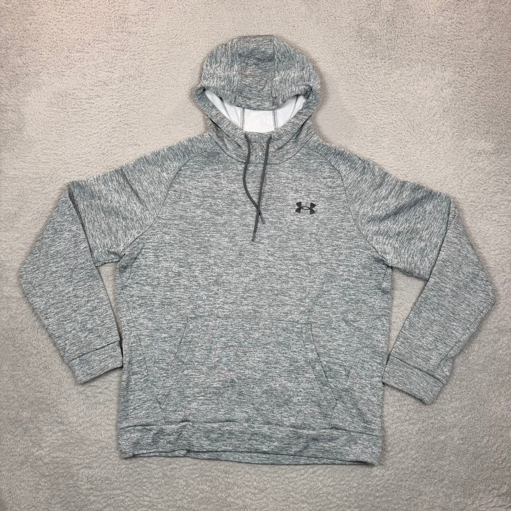 Under Armour Mens Gray Heathered Fleece Pullover Hoodie Loose Fit Large